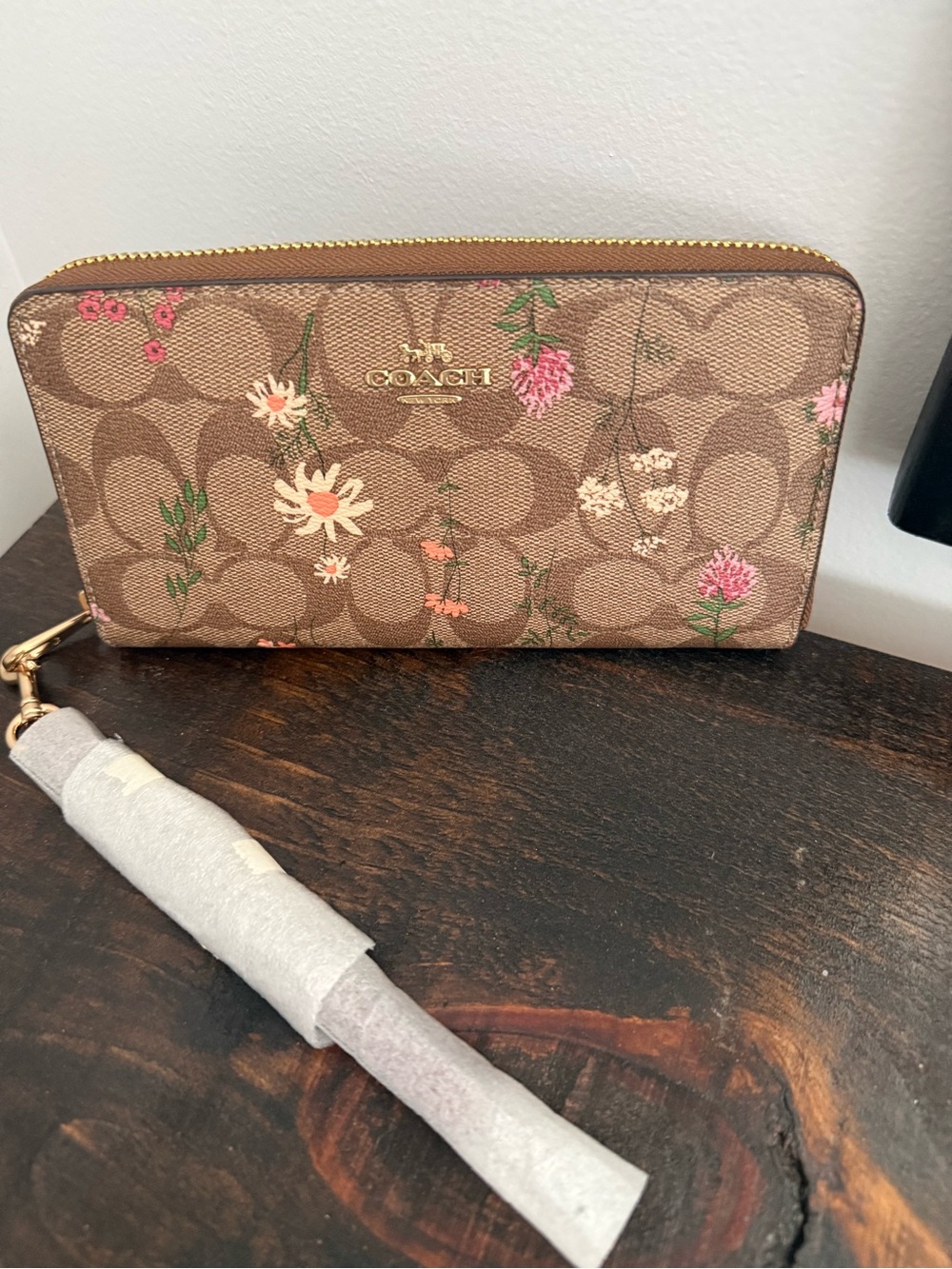 Coach Brown Floral Signature Zip Wallet